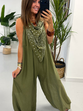 Bandana Scarf Jumpsuit - Khaki