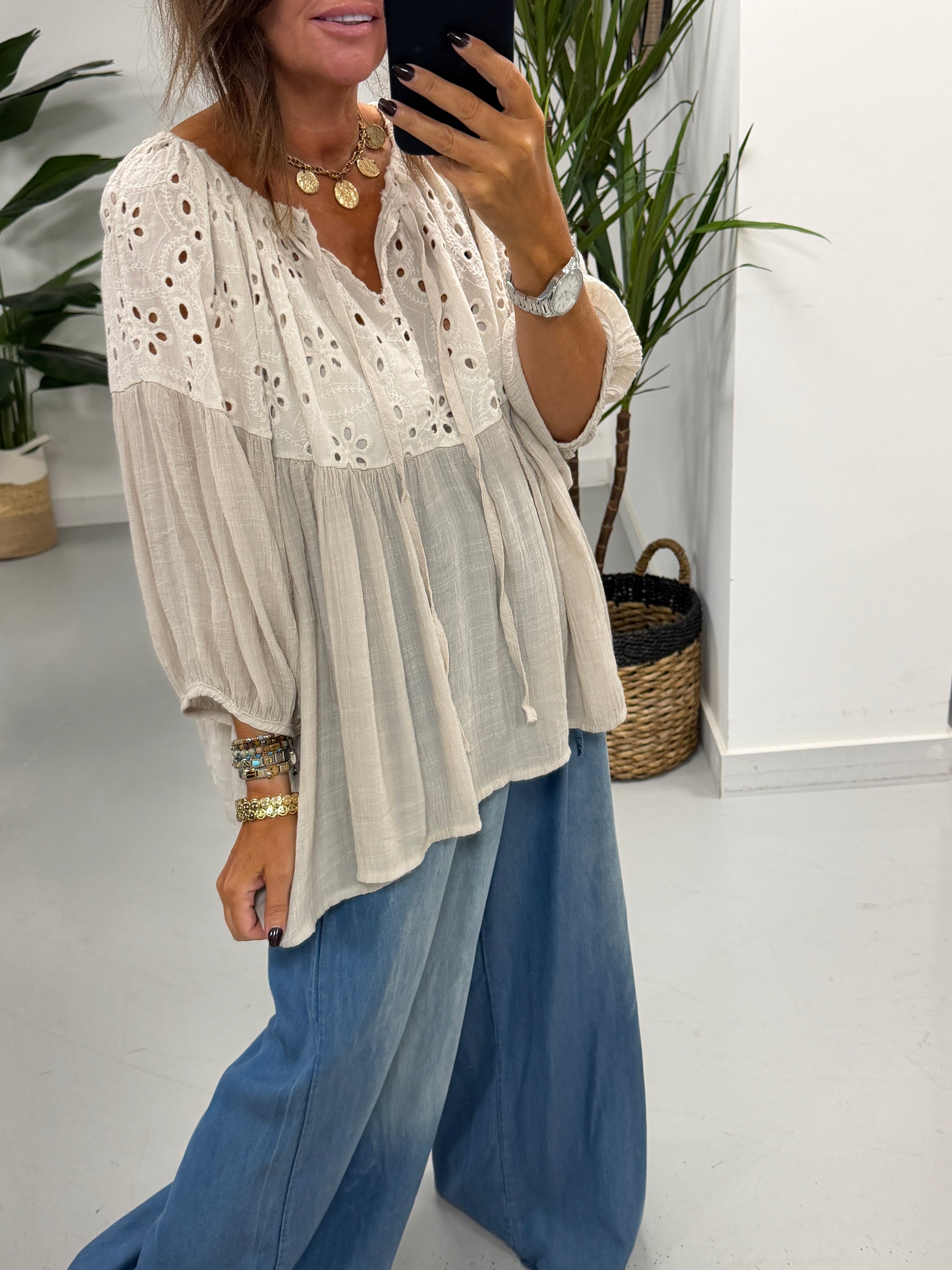 The Relaxed Boho Smock Top - Mushroom