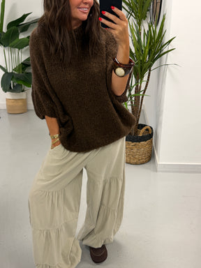 The Rustic Crop Sleeve Knit - Chocolate