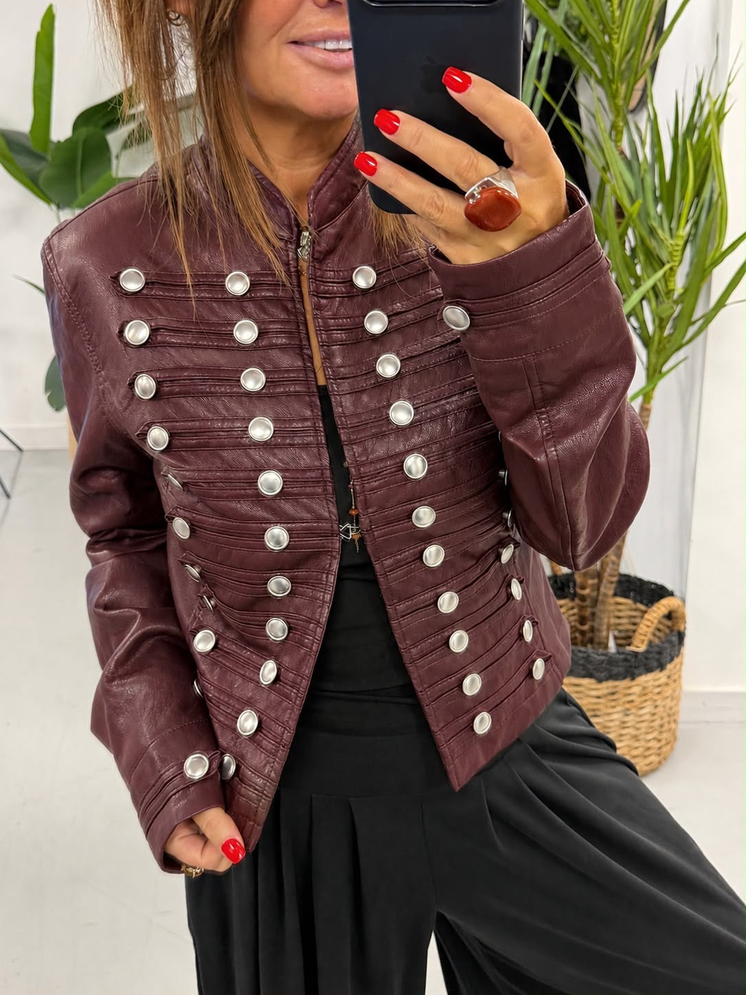 Fitted Soft Touch Military Jacket - Wine