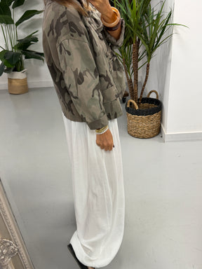 Camo Denim Military Jacket - Light Khaki/Mocha