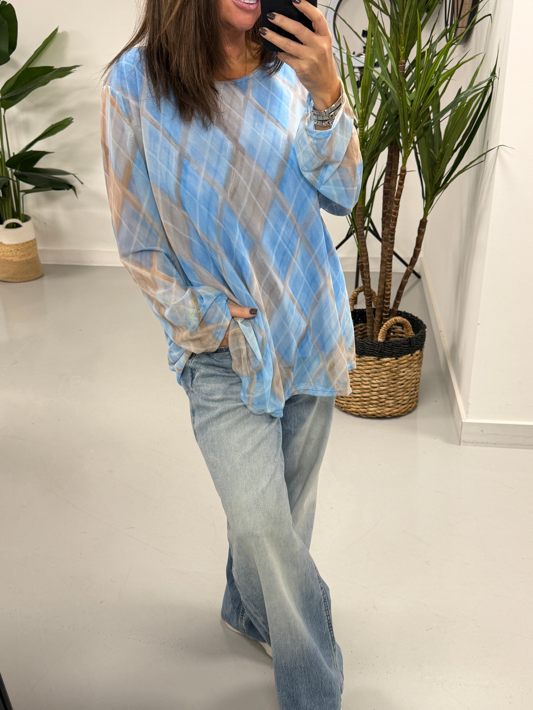 Layered Argyle Mesh Top - Baby blue