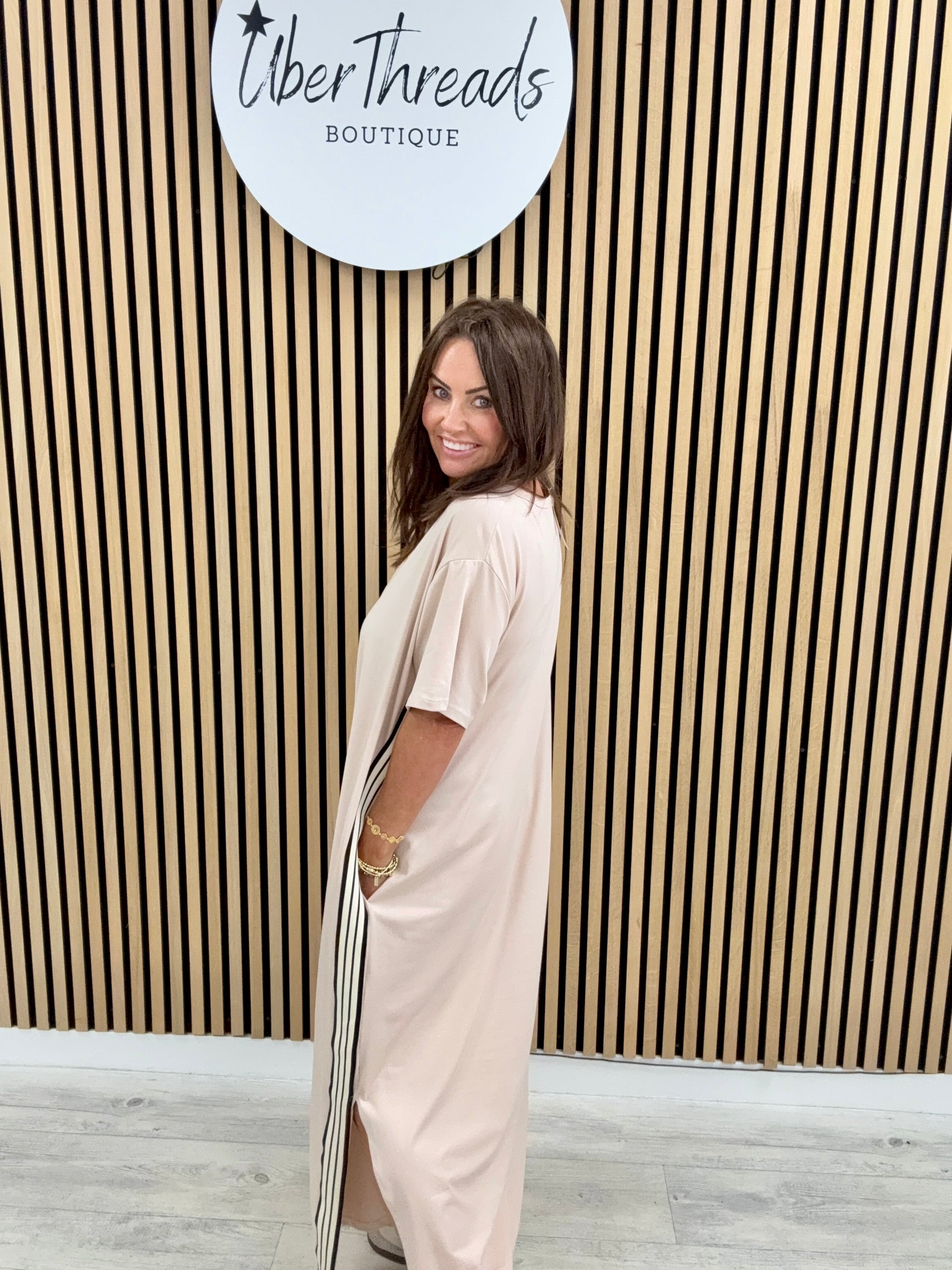 The Autumn Stripe Dress - Cream