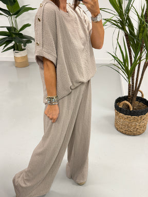 The Hallie Button Two Piece - Pebble