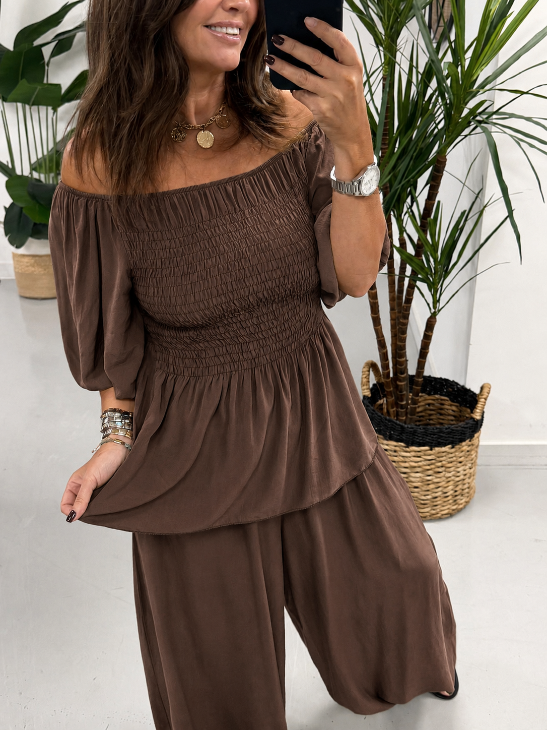 The LuLu Puff Sleeve Bardot - Chocolate