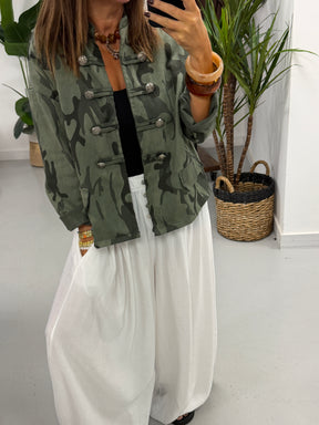 Camo Denim Military Jacket - Medium Khaki