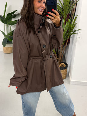 PRE ORDER Faux & Fierce PU Trench Jacket - Chocolate