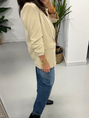 Ruched Sleeve Blazer - Cream (Plus sizes)