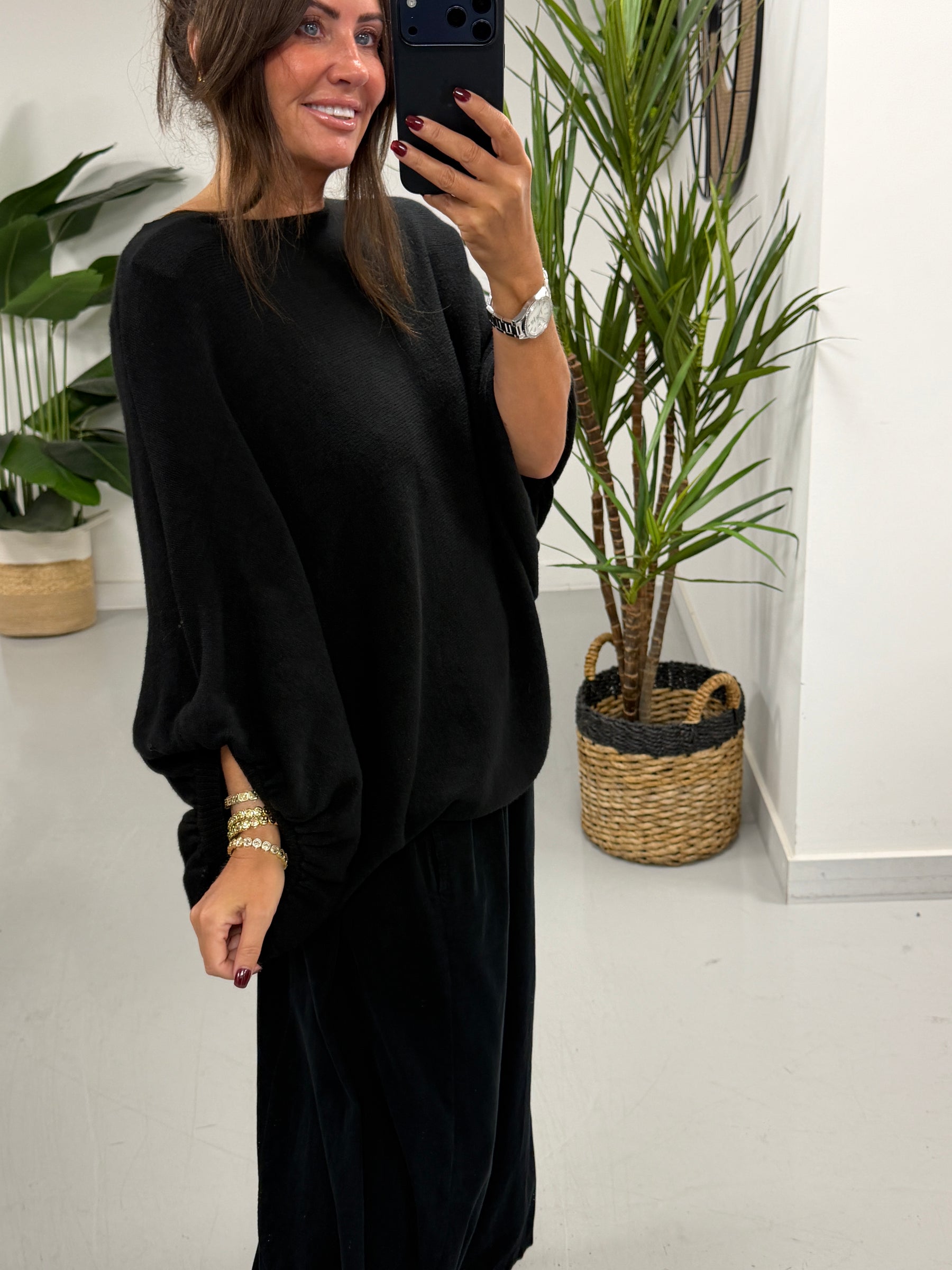 Bubble Sleeve Soft Knit - Black (Size 10-18)