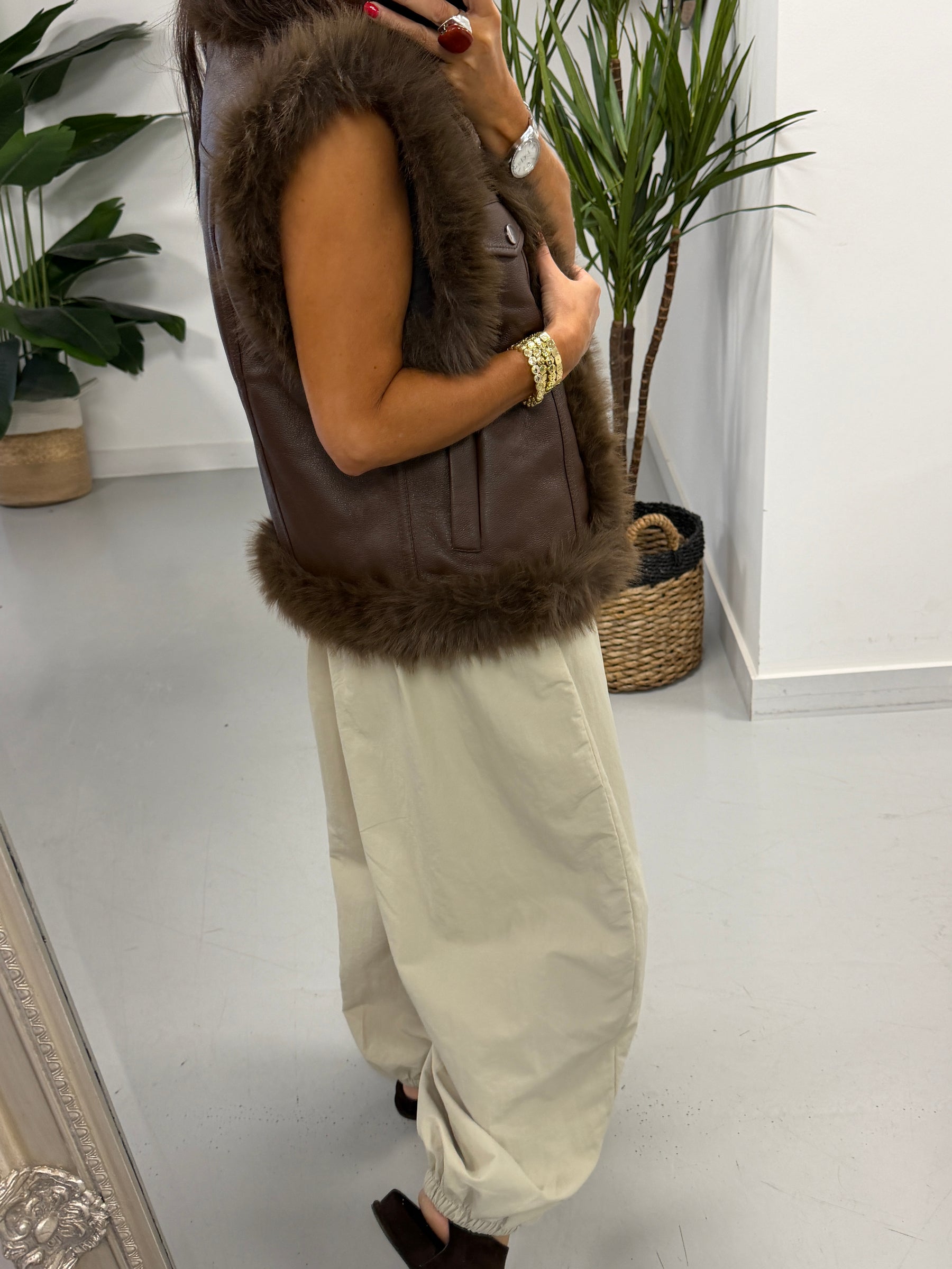 PRE ORDER Kensington Faux Fur Trim Gilet  - Chocolate