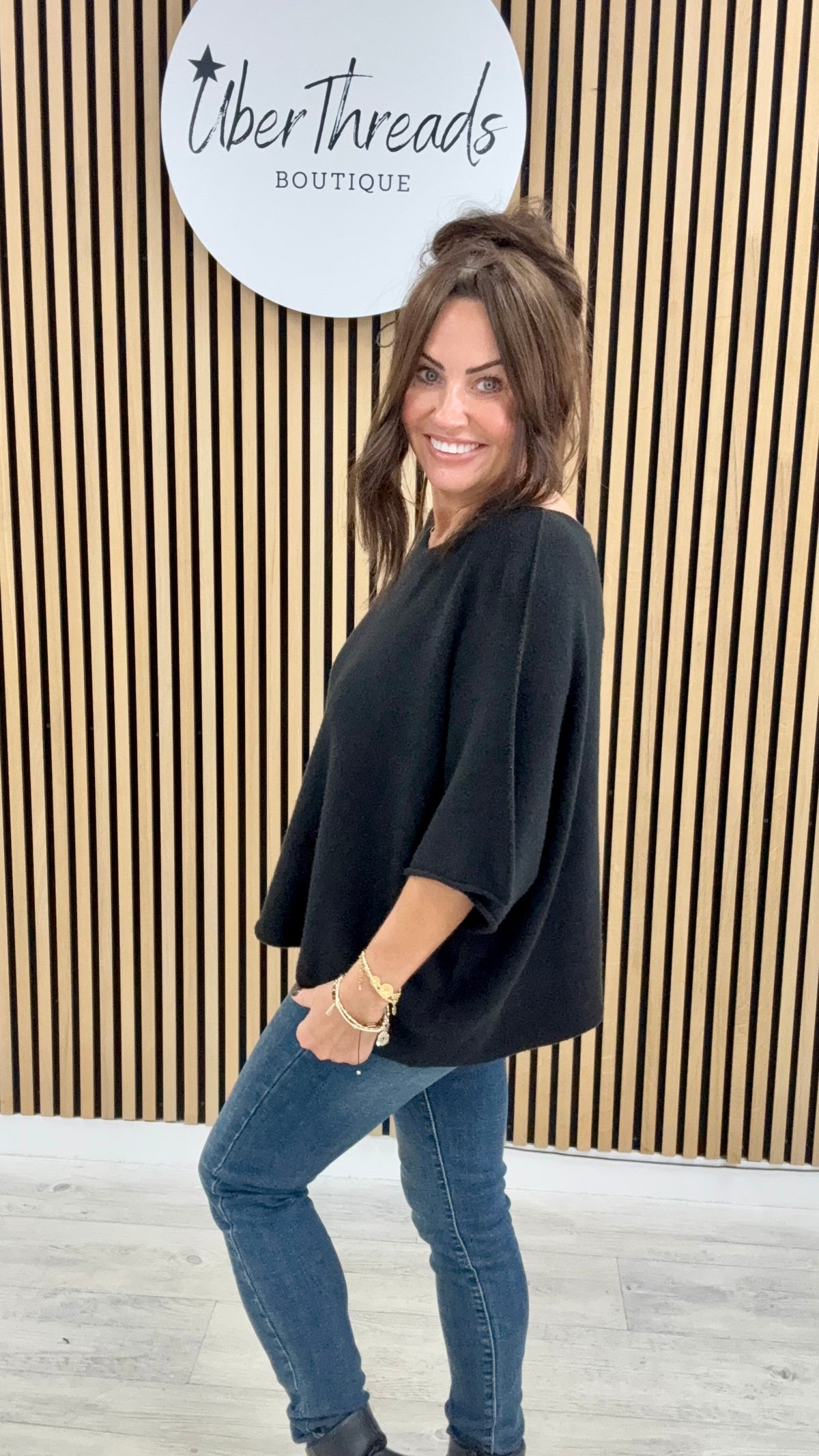 Gracie Crop Sleeve Knit - Black