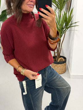 Crop Sleeve Knit - Wine