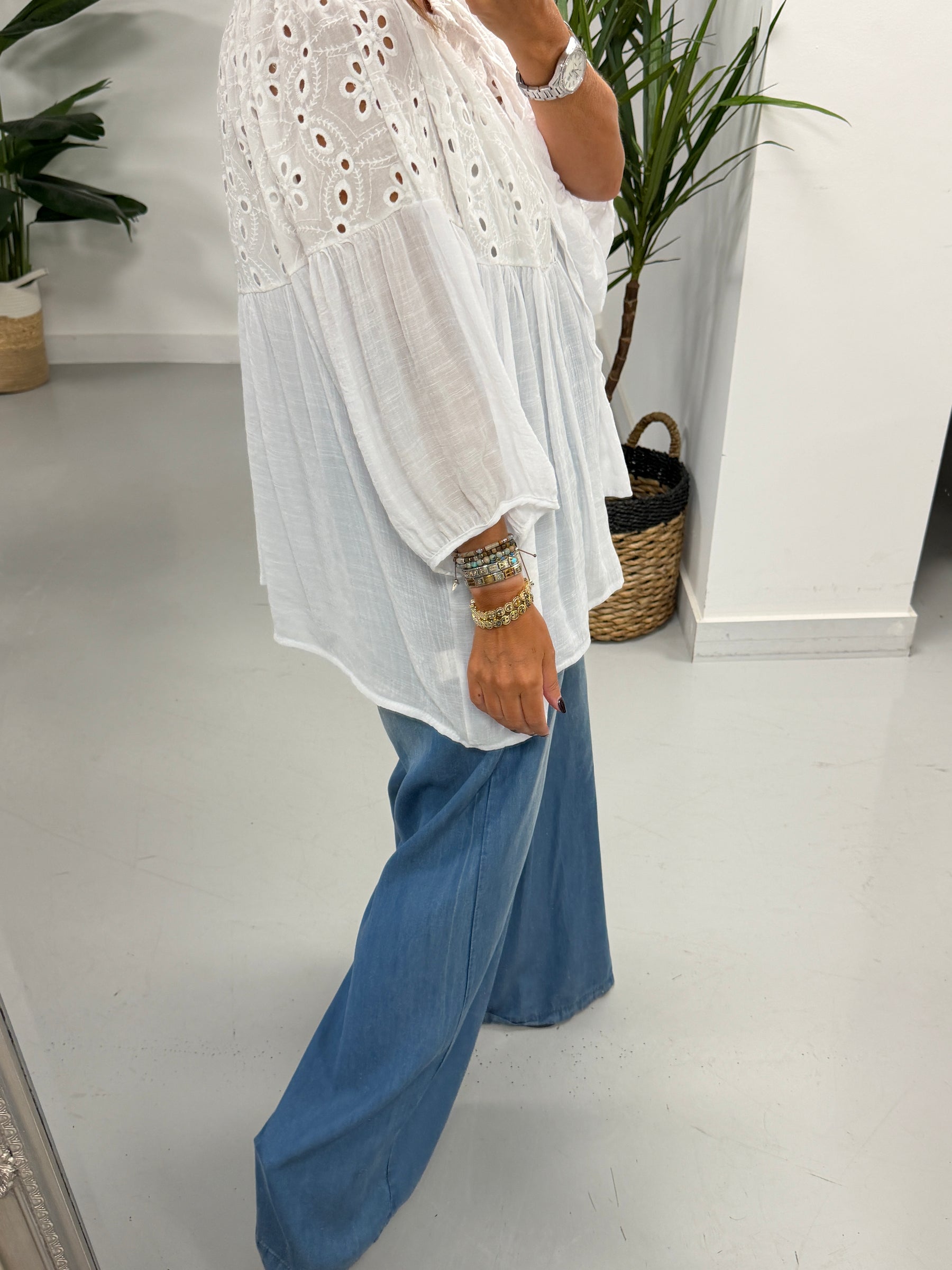 The Relaxed Boho Smock Top - White