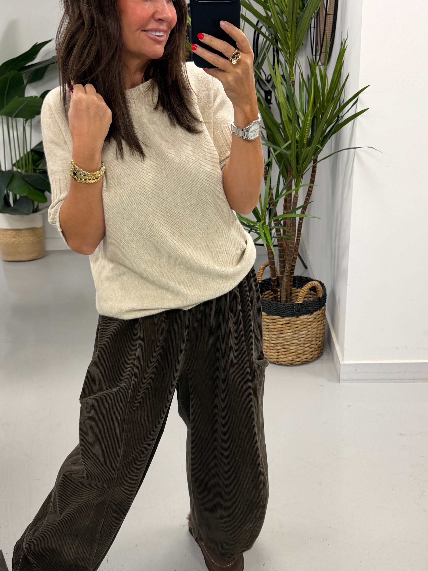 Cord Front Pocket Barrel Trousers - Chocolate (Size 14-18)