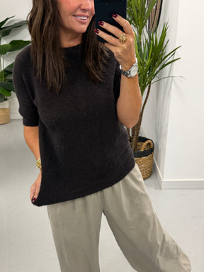 The Drift Crop Sleeve Knit - Chocolate (Size 10-14)
