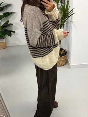 Rustic Stripe Knit Cardigan - Mocha/Chocolate (Size 10-18)