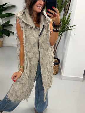 PRE ORDER Shelby Shaggy Hooded Gilet - Stone