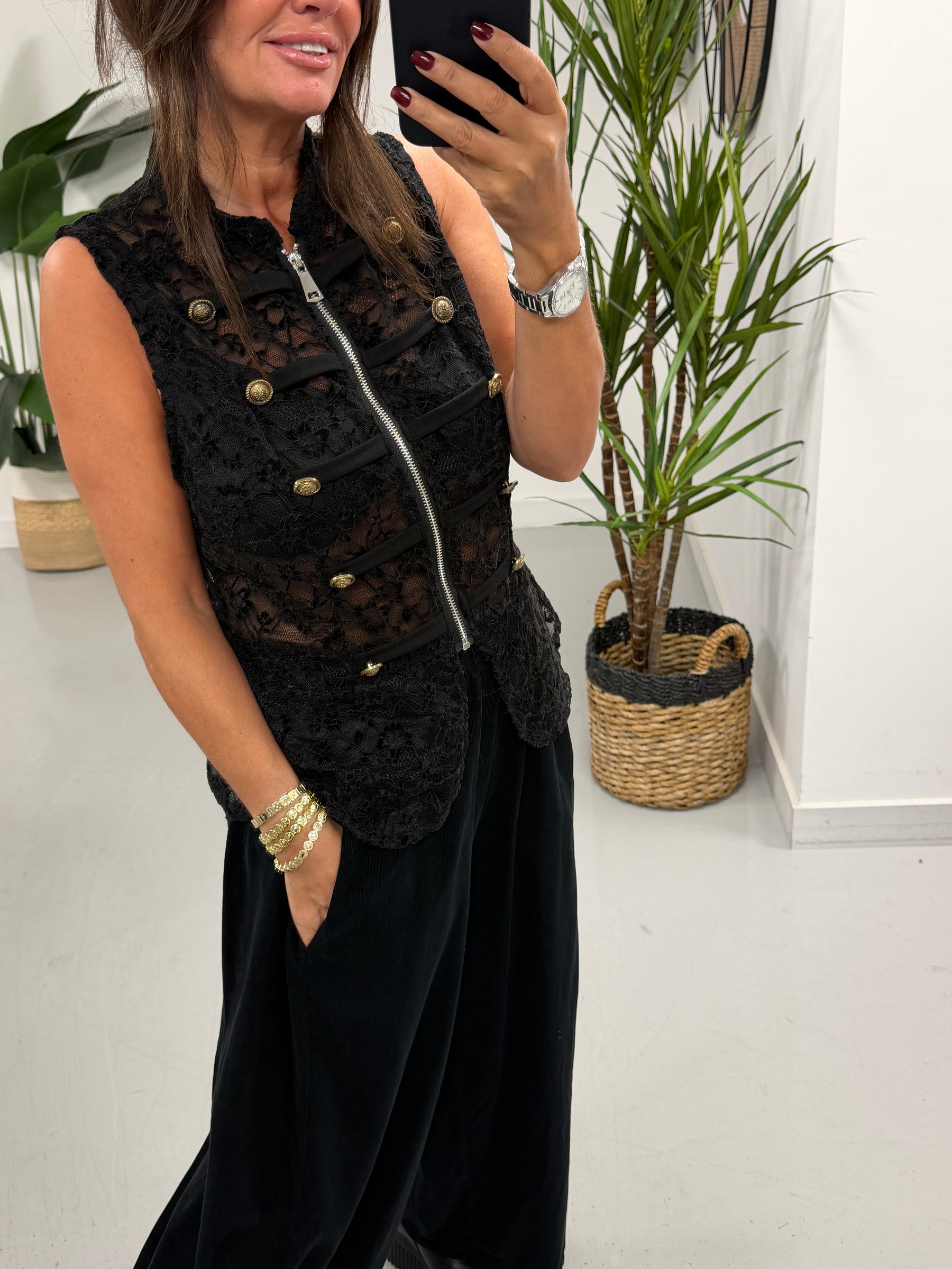 Lacey Military Waistcoat - Black (Size 8-12)