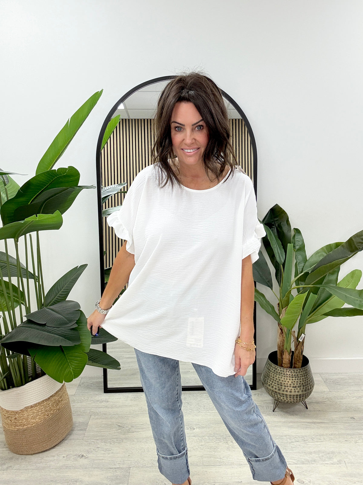 Amalfi Ruffle Sleeve - White