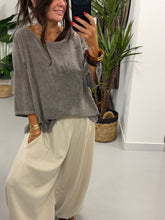 Linen Blend Boxy Top - Pebble