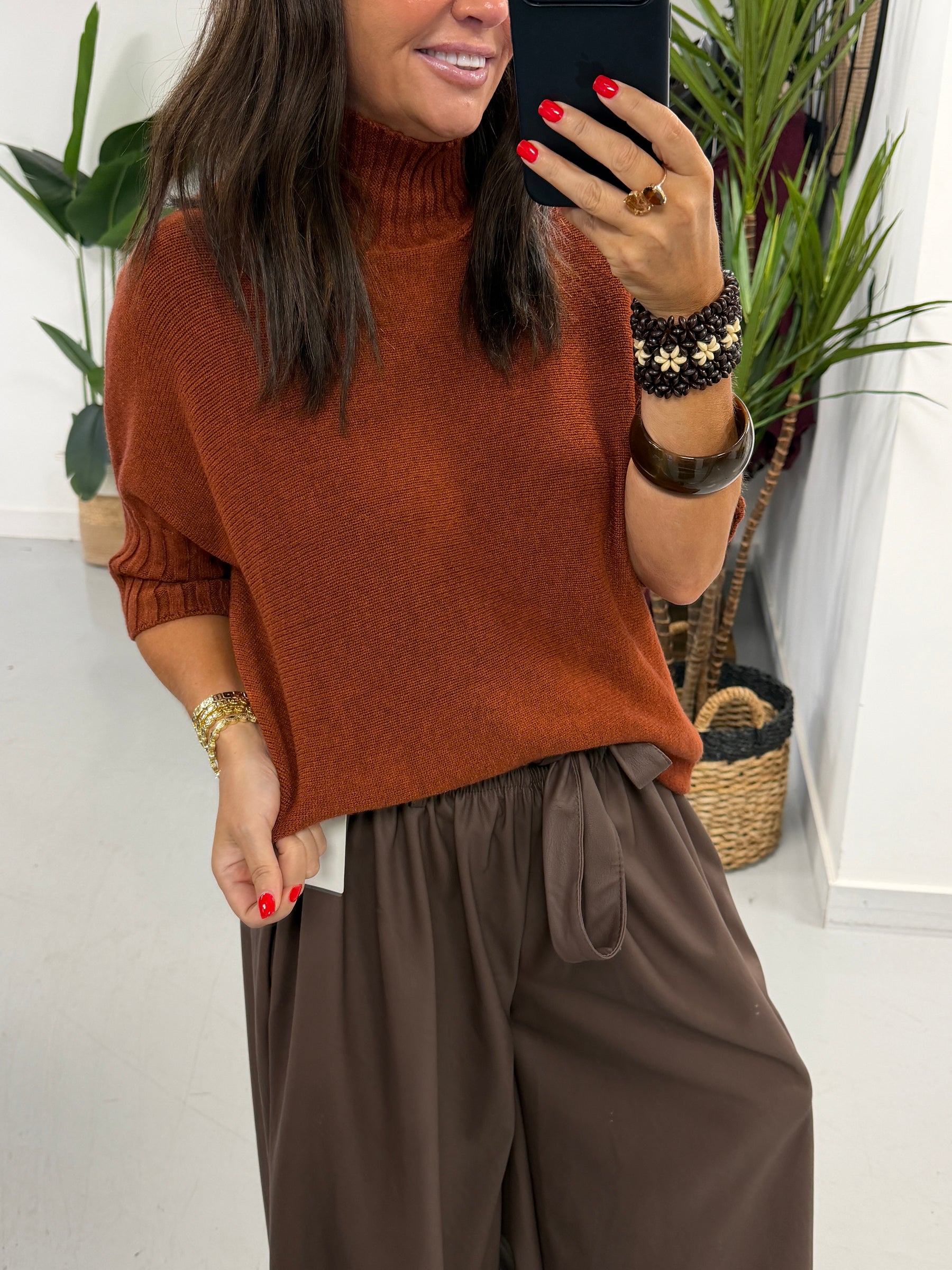 Crop Sleeve Knit - Rust