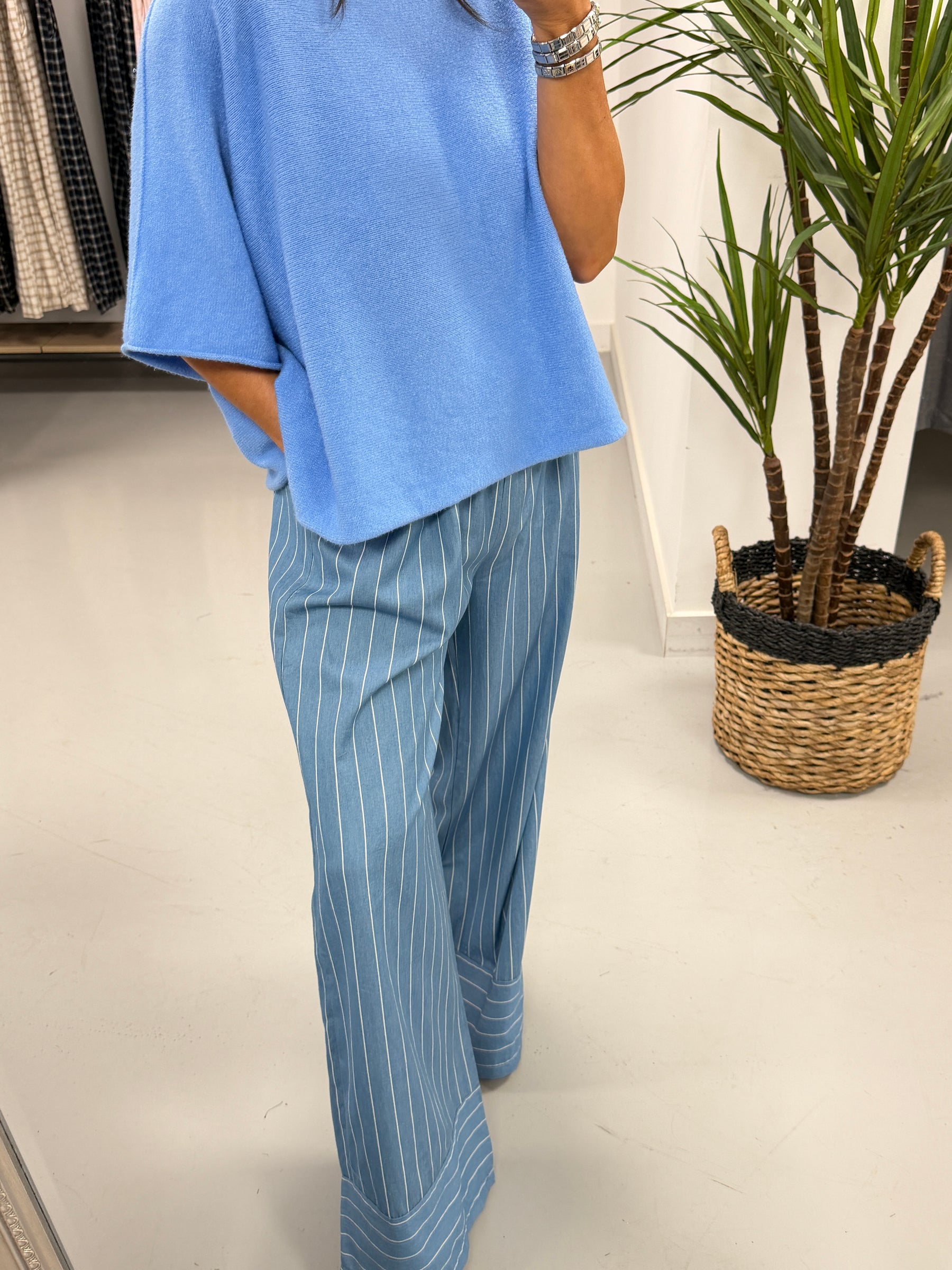 Deniably Denim - Light Stripe Wide Leg Cotton Trouser