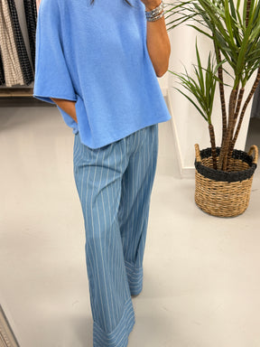 Deniably Denim - Light Stripe Wide Leg Cotton Trouser