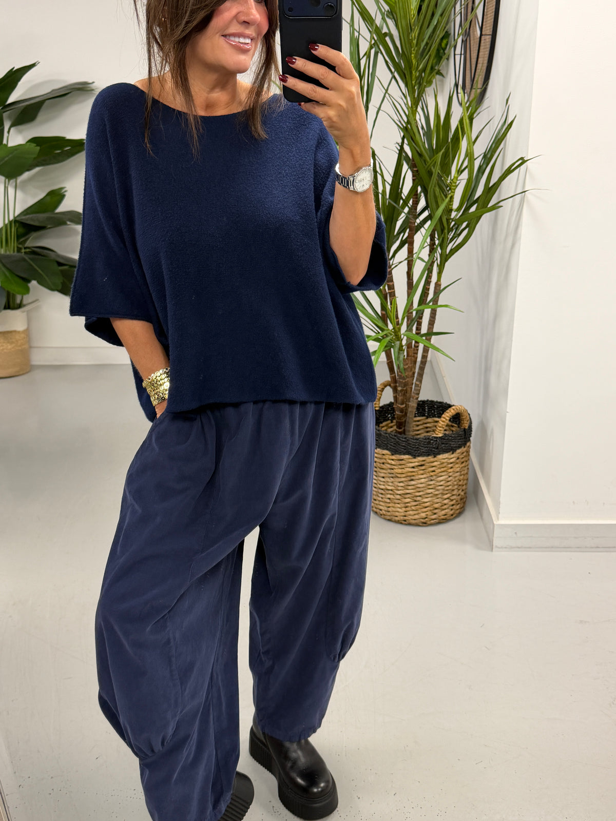 The Orleans Needlecord Joggers - Navy (Size 10-18)