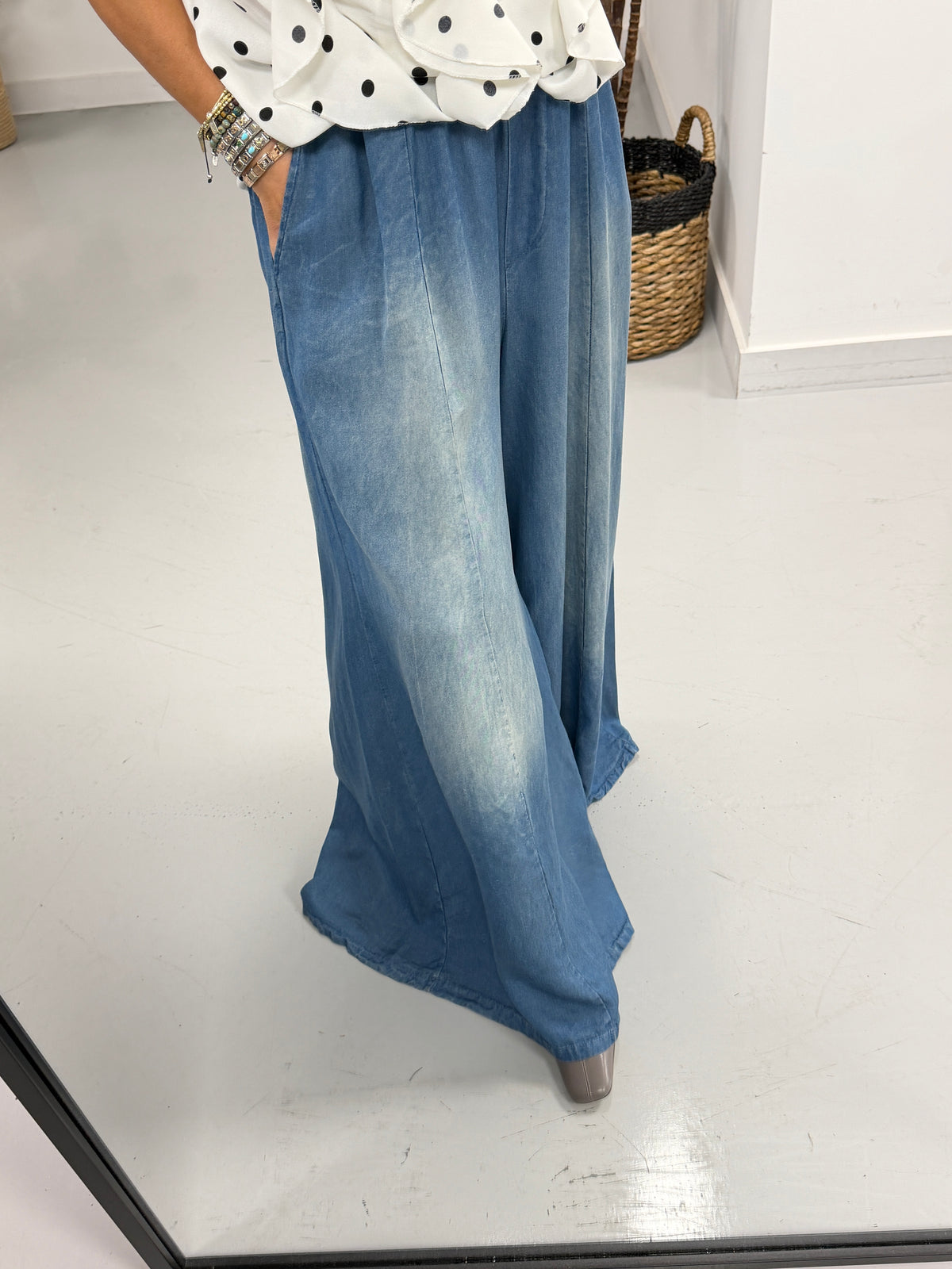 Deniably Denim - Seamed Wide Leg Trouser - Light Denim