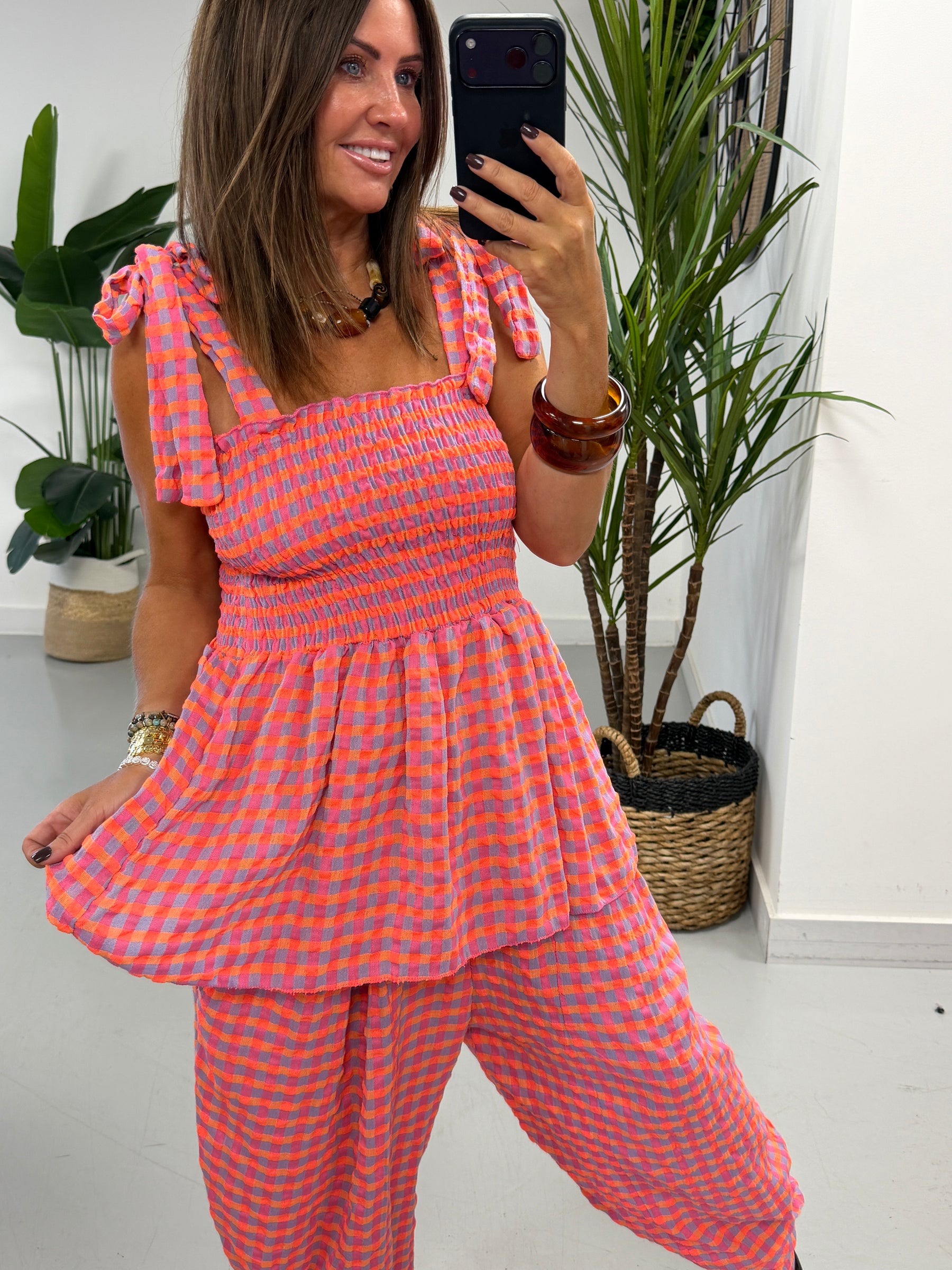 The Deluxe Gingham Barrel Trousers - Purple/Orange