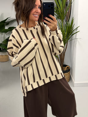 Sunset Stripe  “Life Isn’t Perfect” Sweater - Cream/Chocolate (Size 12-18)