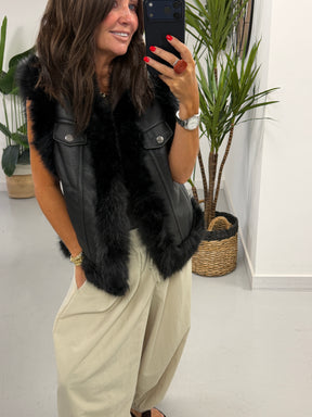 PRE ORDER Kensington Faux Fur Trim Gilet  - Black