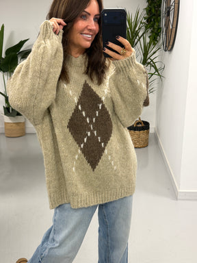 The Argyle Rustic Soft Knit - Oatmeal (Size 10-18)