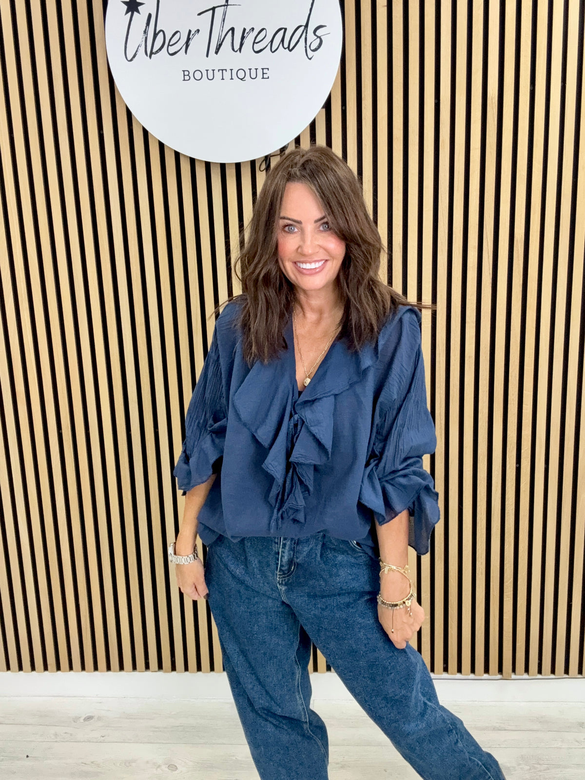 Amalfi Ruffle Blouse - NAVY