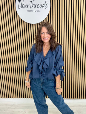 Amalfi Ruffle Blouse - NAVY
