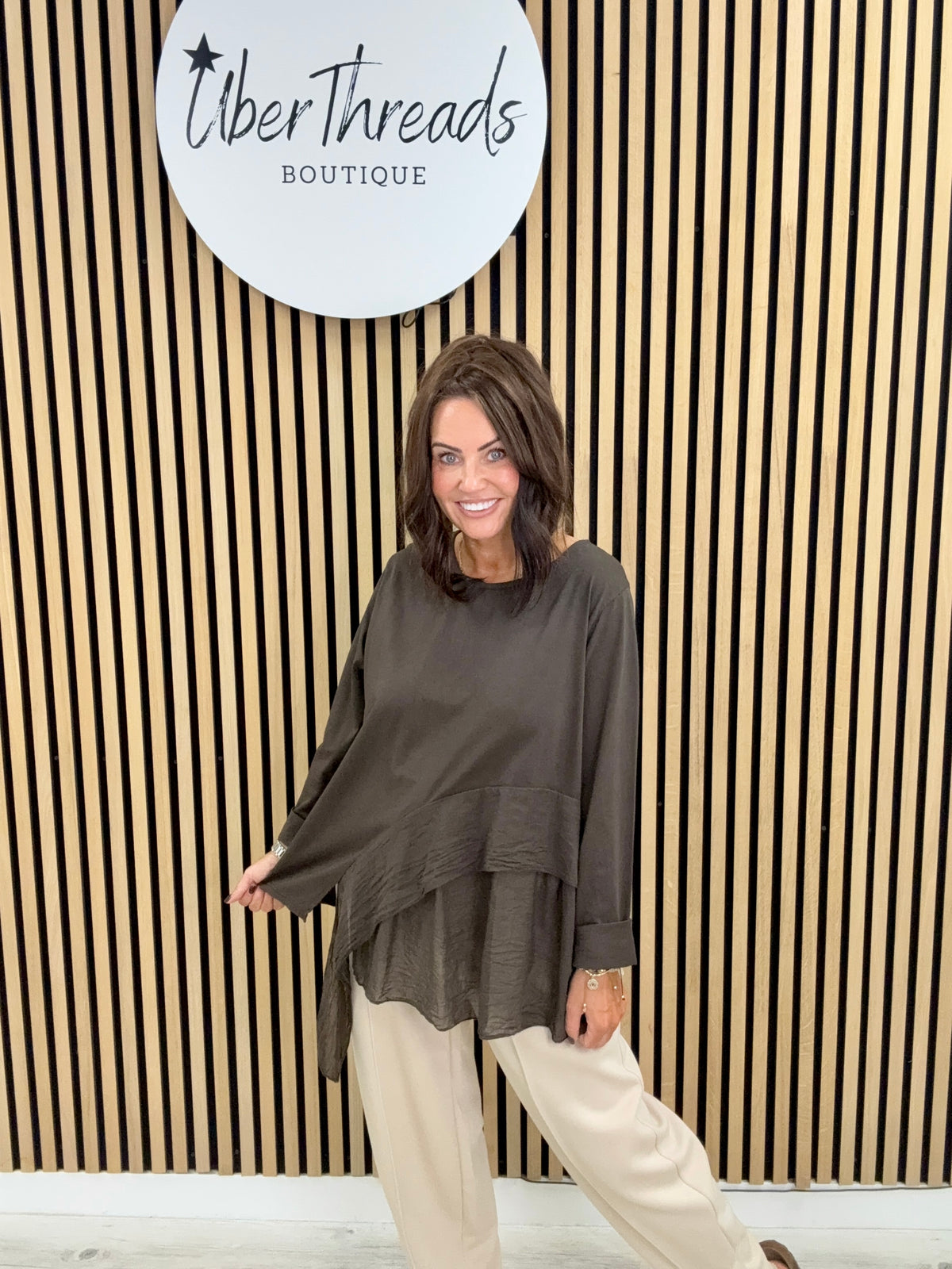 The Jersey Frill Cut Out Tunic - Dark Chocolate