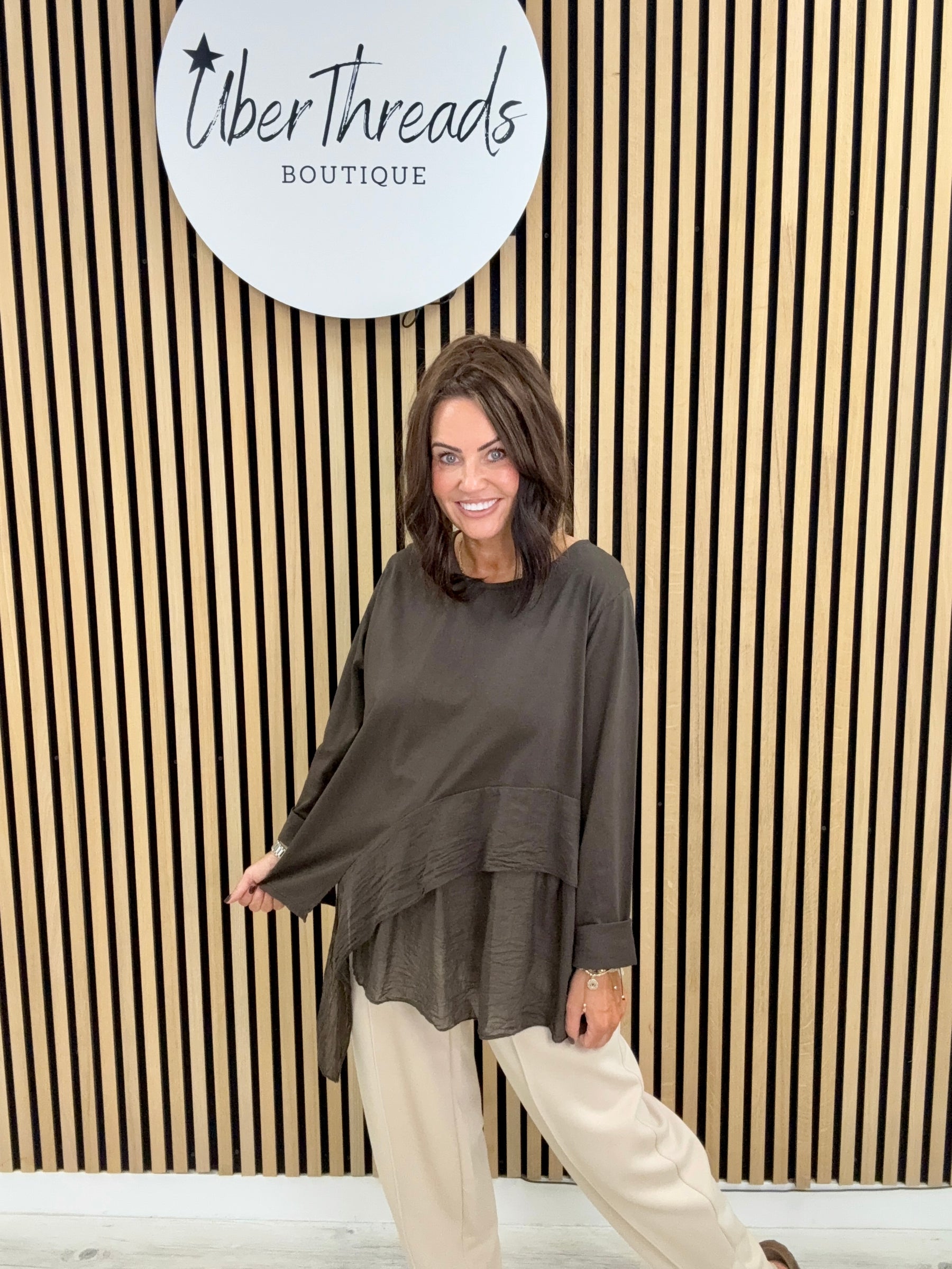The Jersey Frill Cut Out Tunic - Dark Chocolate