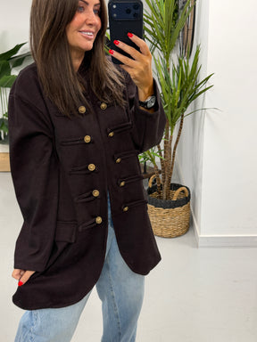 The Long Line Herringbone Style Military Jacket - Wine