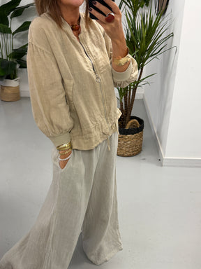 Linen Bomber Jacket - Soft Camel
