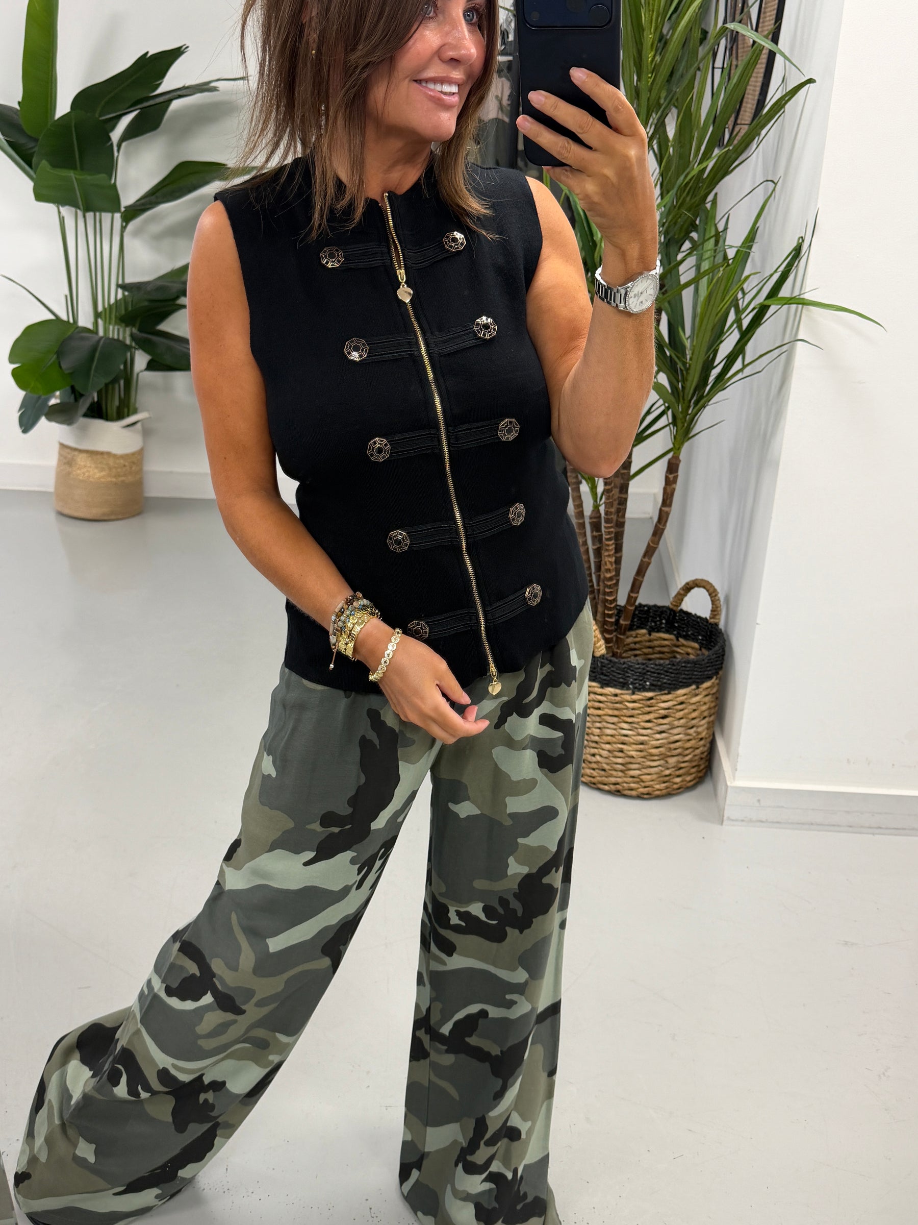 Knitted Military Waistcoat - Black