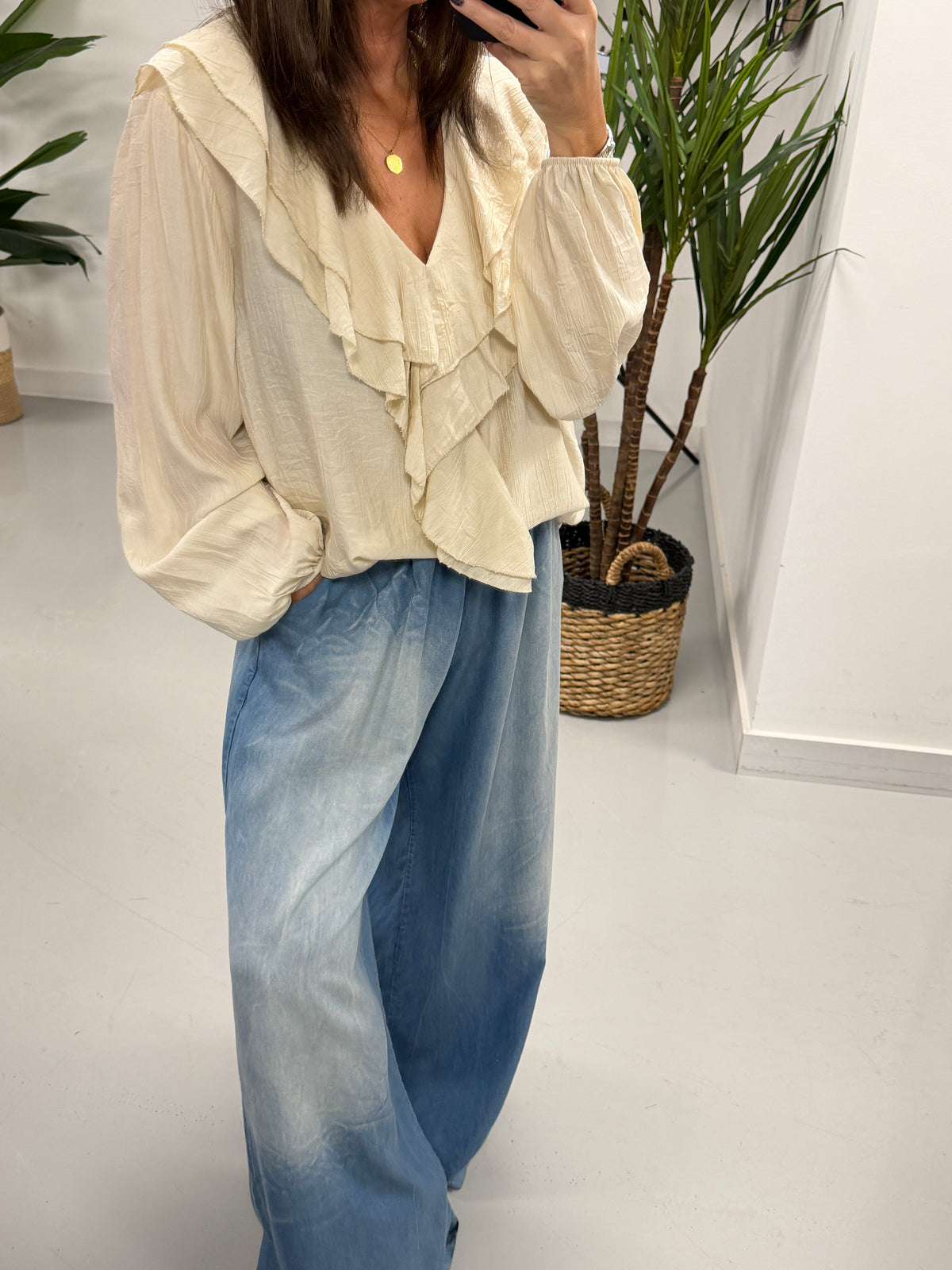 The Crinkle Frill Blouse - Stone