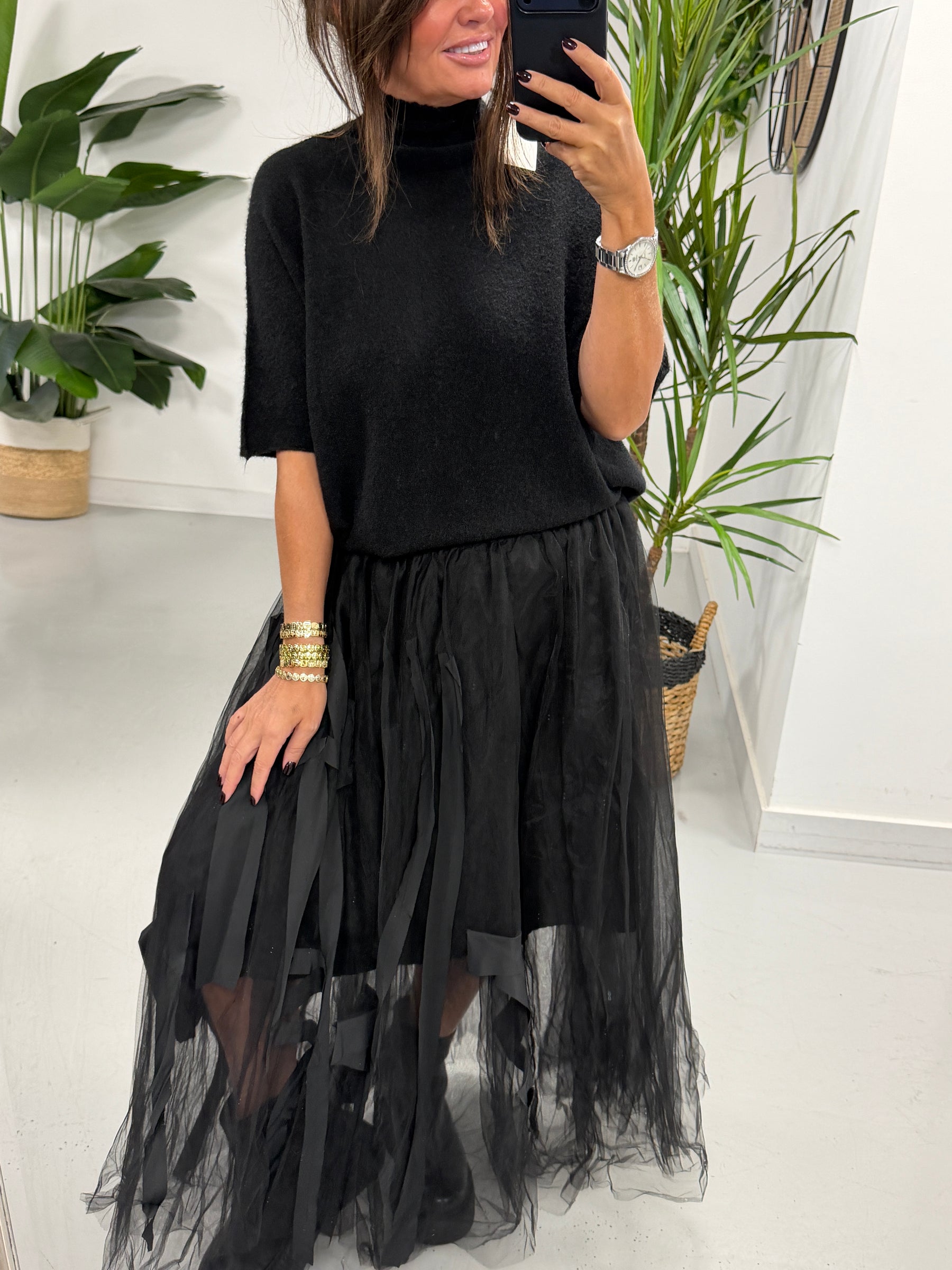 The Bradshaw Ribbon Tulle Skirt - Black (Size 8-12)