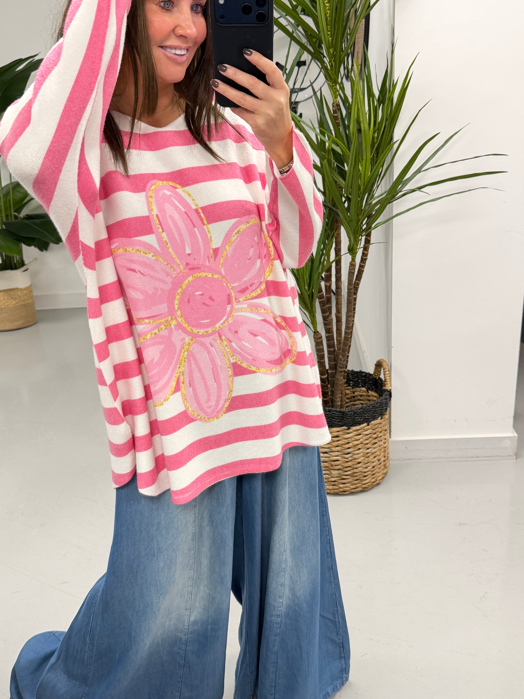 The Daisy/Stripe Soft Knit - Candy Pink