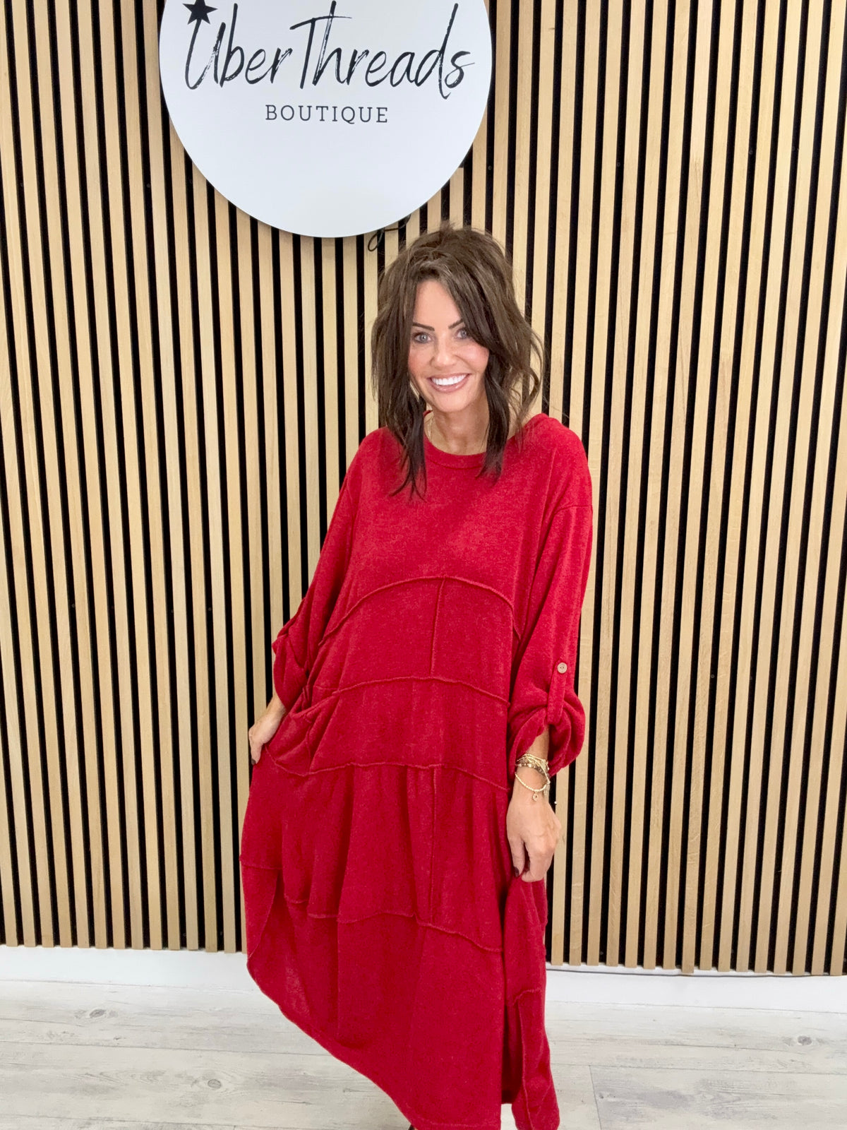The Slouch Pocket Dress - Red