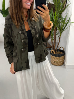 Camo Denim Military Jacket - Dark Khaki