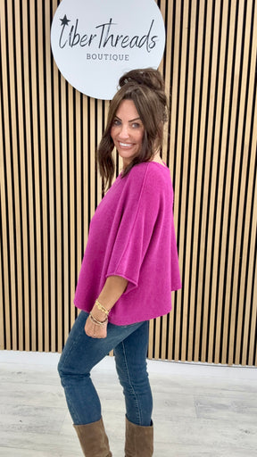 Gracie Crop Sleeve Knit - Magenta