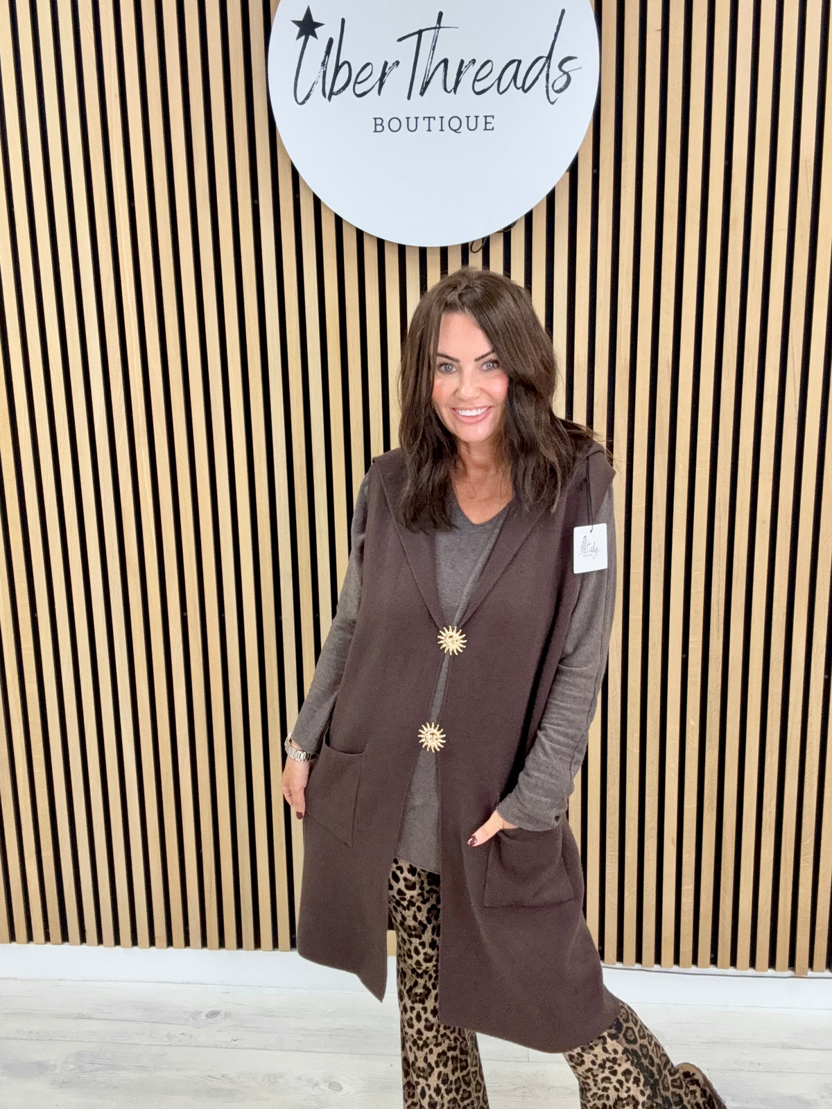 Knitted Hooded Waistcoat - Chocolate