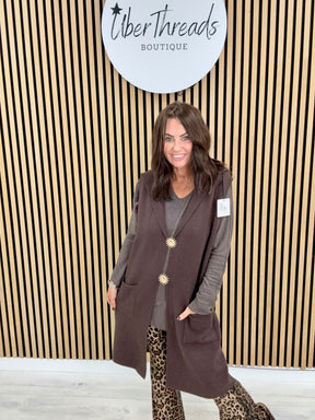 Knitted Hooded Waistcoat - Chocolate