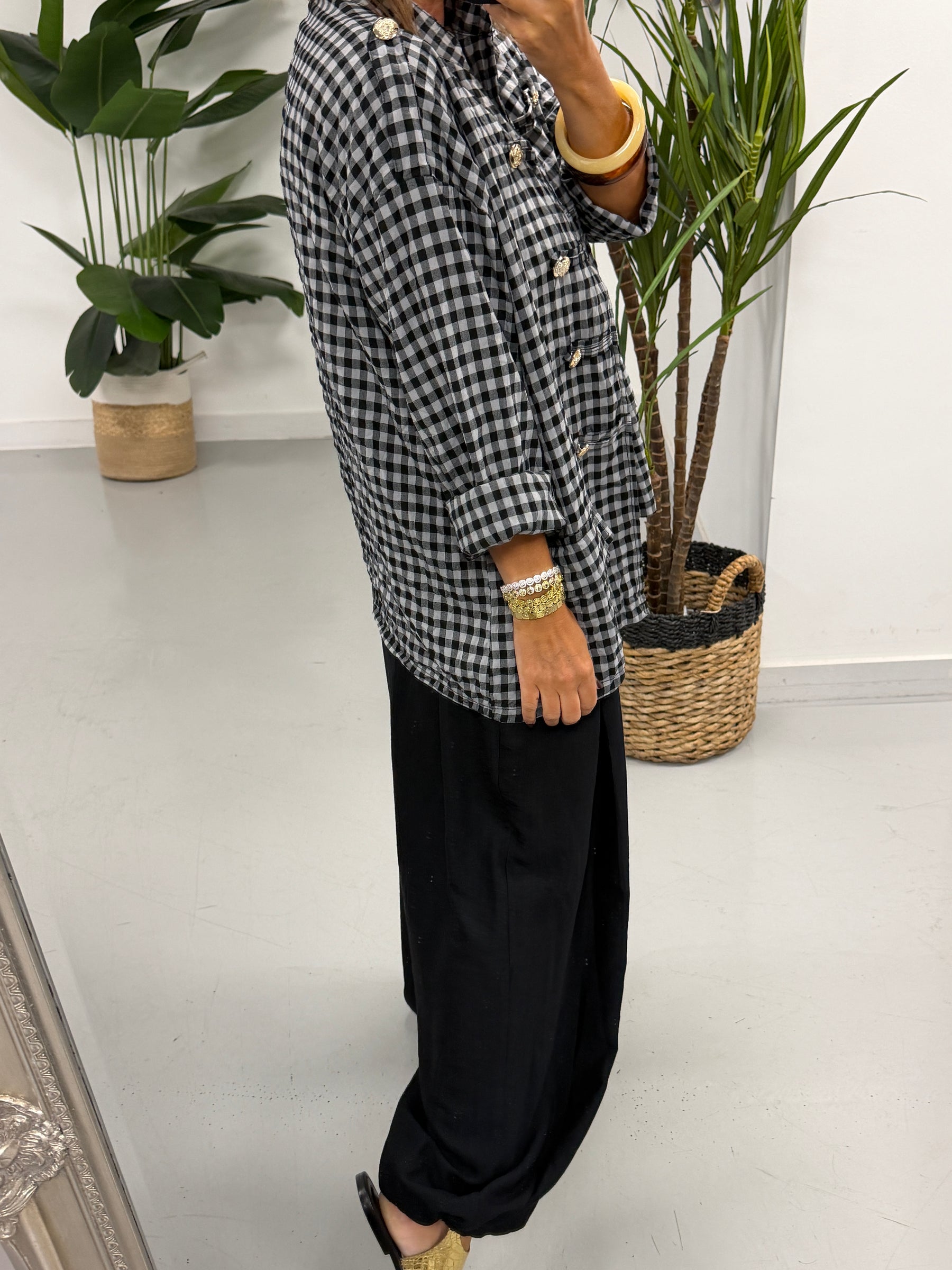 Gingham Military Jacket - Black