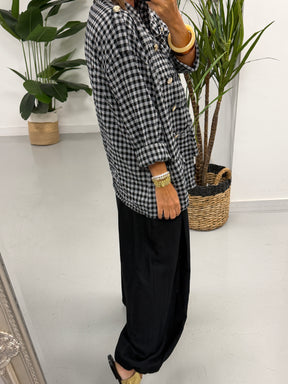 Gingham Military Jacket - Black
